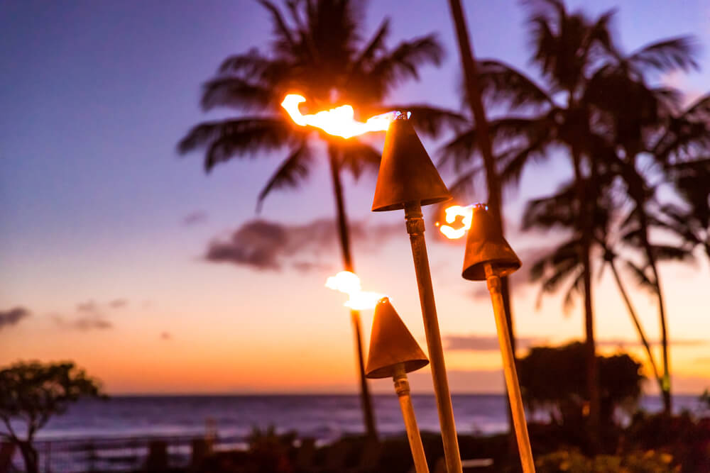 Beach tiki torches with cintronella for mosquitoes