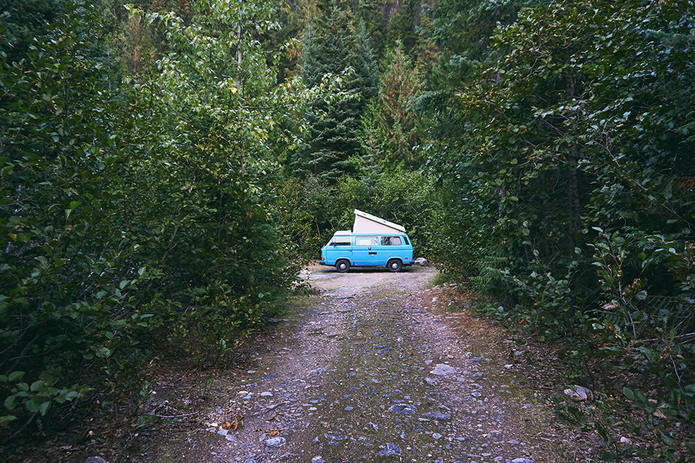 Blue Campervan what is dry camping featured image