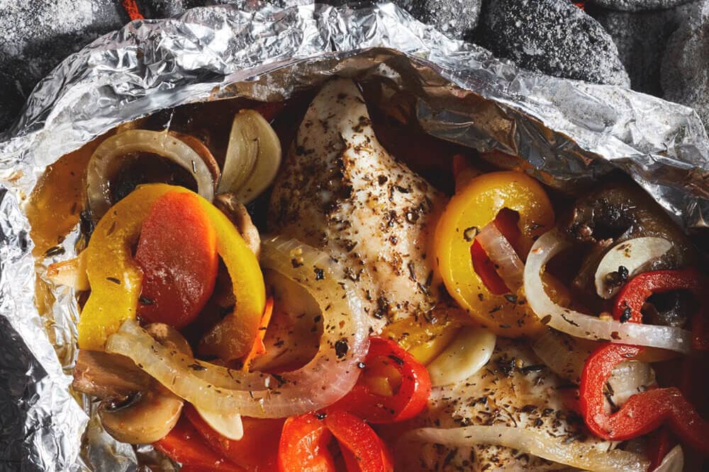 Chicken and Veggies in foil campfire meals